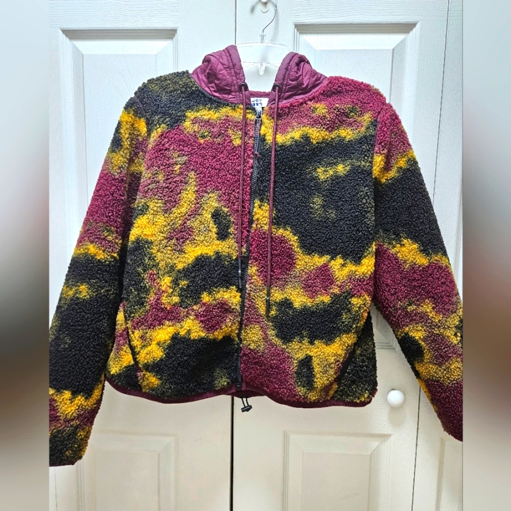 JOYLAB Multi-color Tie Dye Effect Full Zip-up Fleece Hooded Women's Jcket Medium
